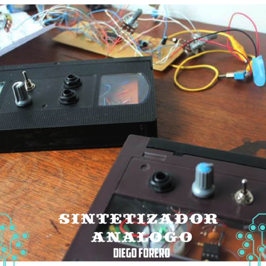 Sintetizador análogo - Diego Forero: Este dispositivo analogo que combina la electronica y el pirateo de circuitos, nos lleva a jugar con diferentes sonidos electrónicos un poco azarosos e incontrolables.